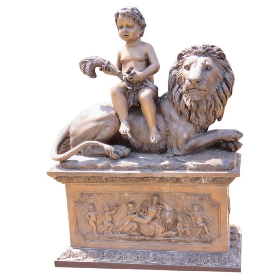 Bronze Statue of Boy with Lion