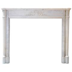 Louis XVI Style White Carrara Marble Fireplace, 19th Century