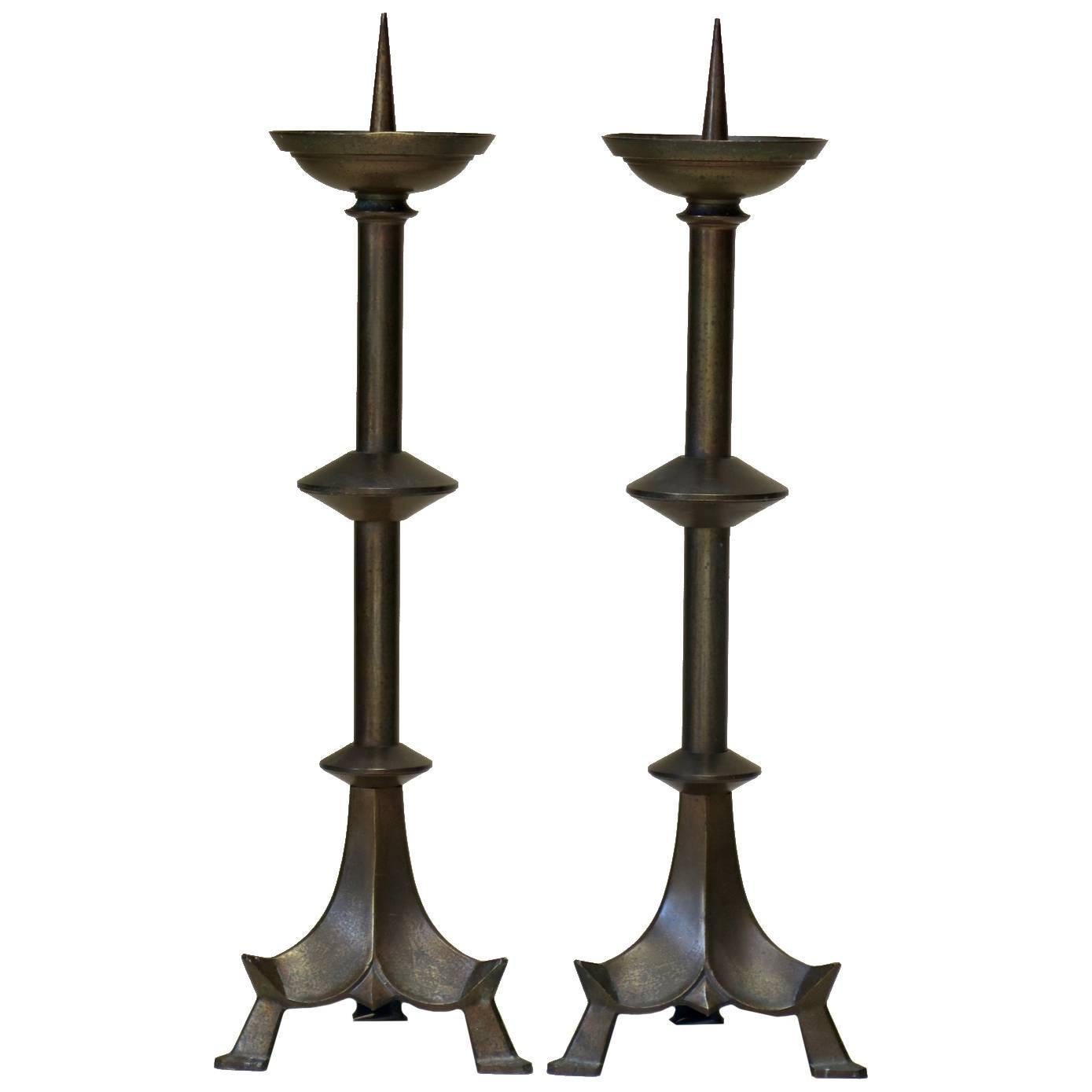 Pair of Brass Candlesticks, France, circa 1920s For Sale