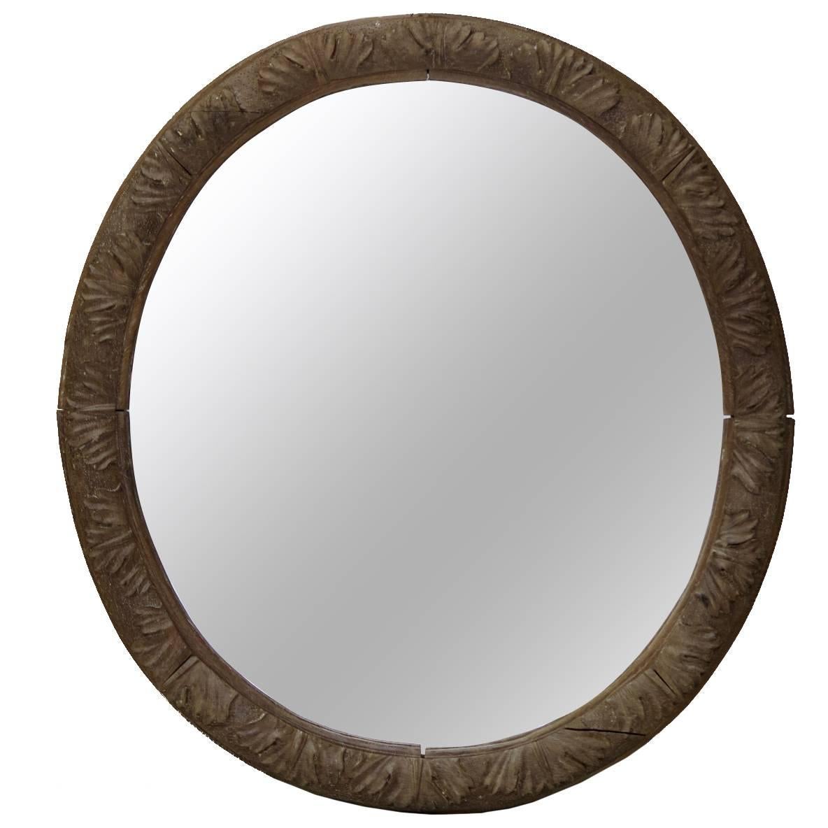 Large Oval Carved Oak Mirror, France, circa 1850