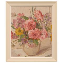 Mid-Century Modern Floral Oil Painting