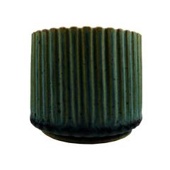 Arne Bang Pottery Vase in Fluted Style, Marked AB 128