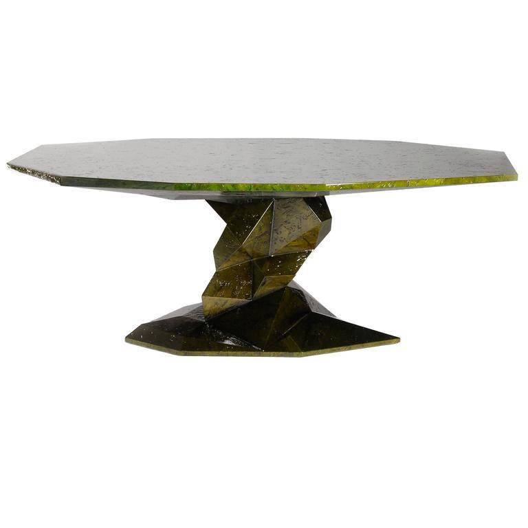 European Modern Varnished Mahogany Faceted Bonsai Dining Table by Boca Do Lobo For Sale