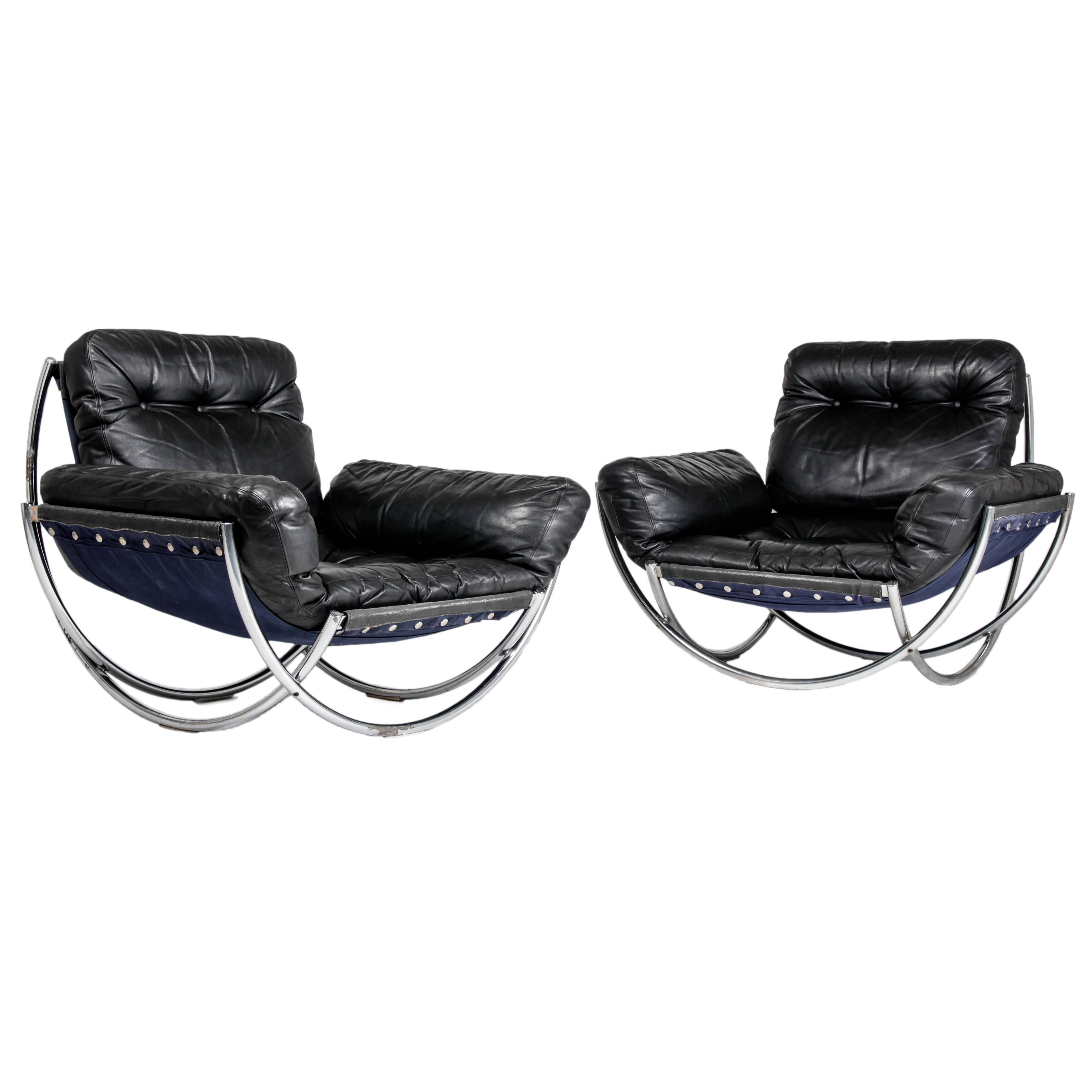 Pair of Leather and Chrome Armchairs "Wibro" by Lennart Bender, 1968