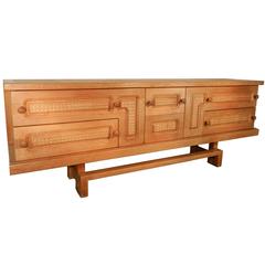 Guillerme & Chambron Rare Large Oak Sideboard with Sliding Doors and Drawers