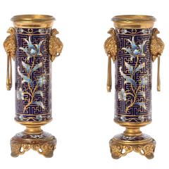 Pair of French Gilt Bronze Cloisonné Enamel Oriental Vases by Susse Frères