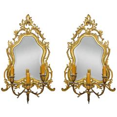 Pair of Louis XV Style Ormolu Mirrored Wall Lights