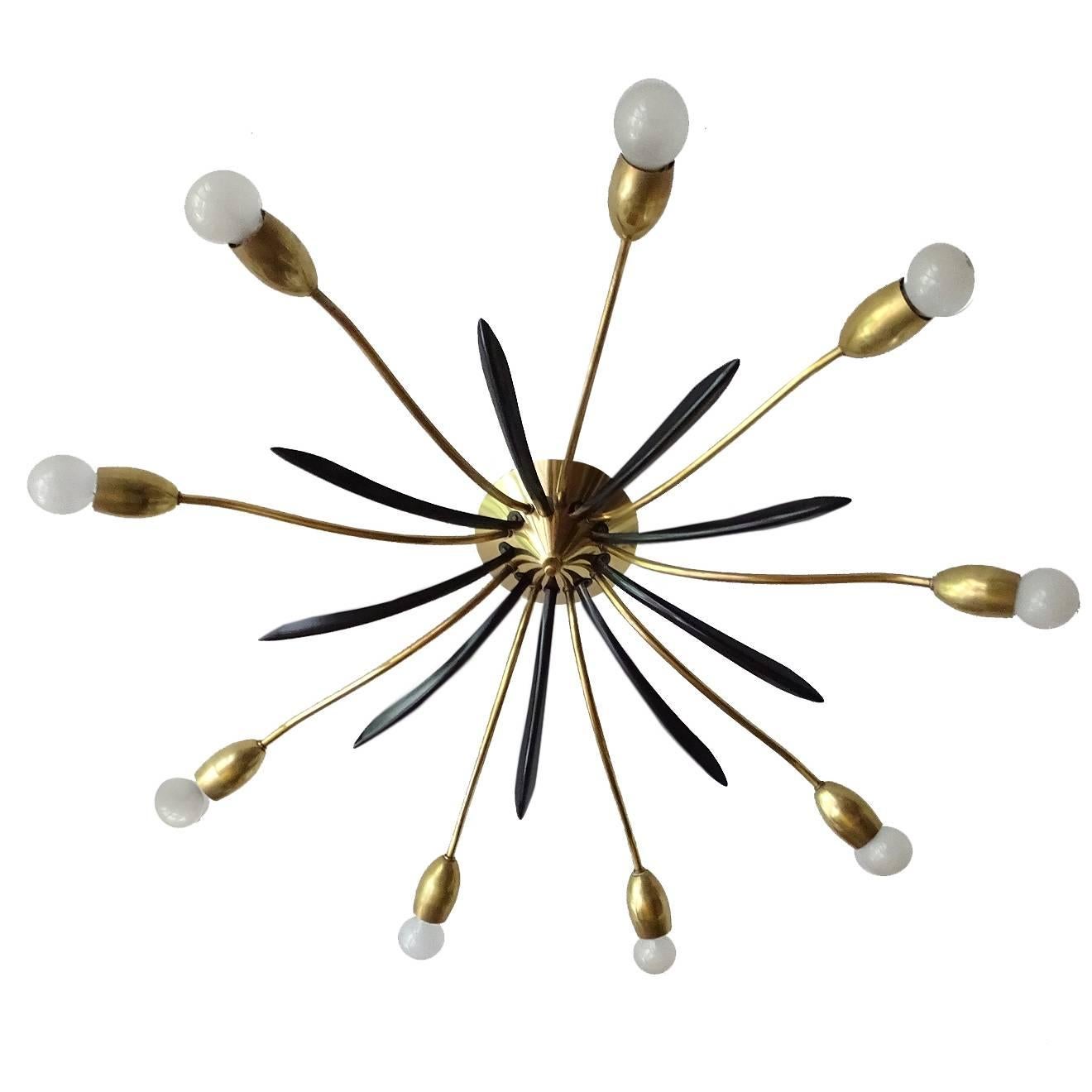 Mid-Century Sunburst Flush Mount Light Brass Ceiling Fixture