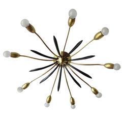 Mid-Century Sunburst Flush Mount Light Brass Ceiling Fixture