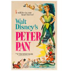 Vintage Peter Pan Original American Film Poster, Disney, 1953