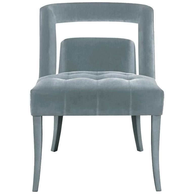 European Modern Velvet and Nickel Studded Naj Dining Chair by Brabbu For Sale