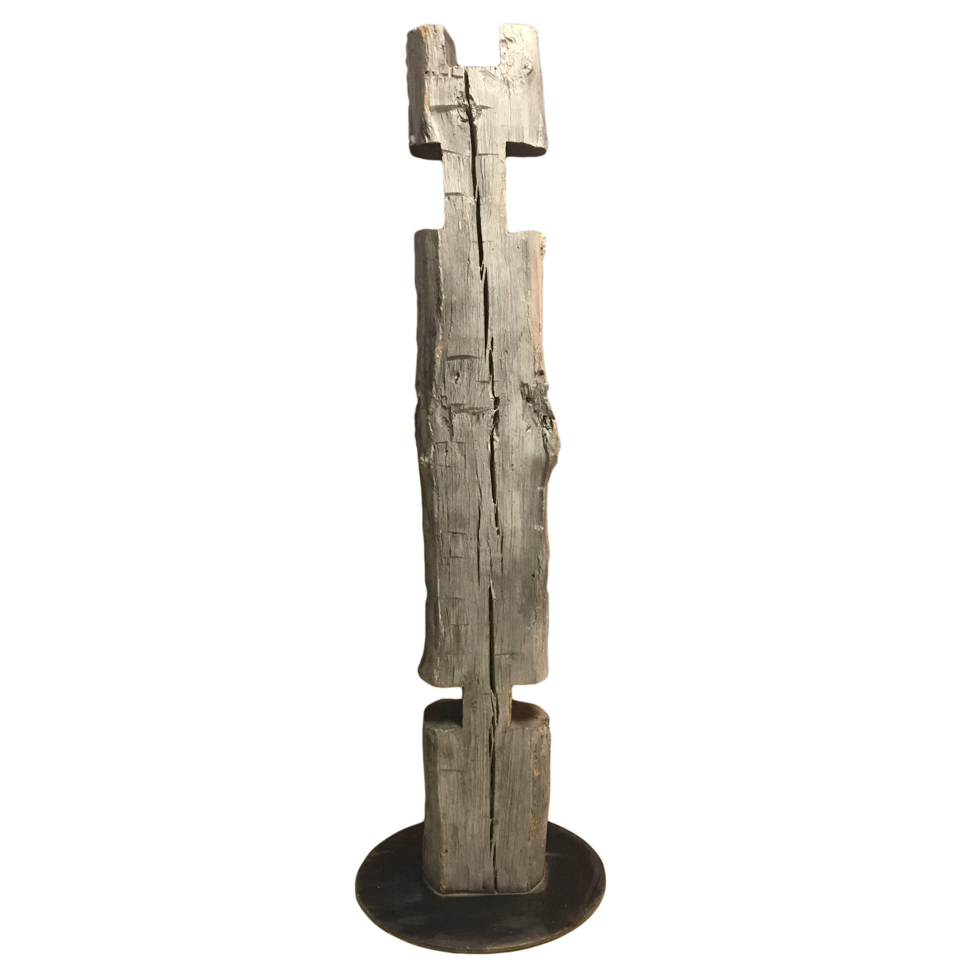 Large Barn Beam Guardian Sculpture by Robert Brandegee For Sale