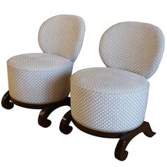 Early 20th Century, Pair of French Art Deco Fauteuils Stools, Mahagony 9