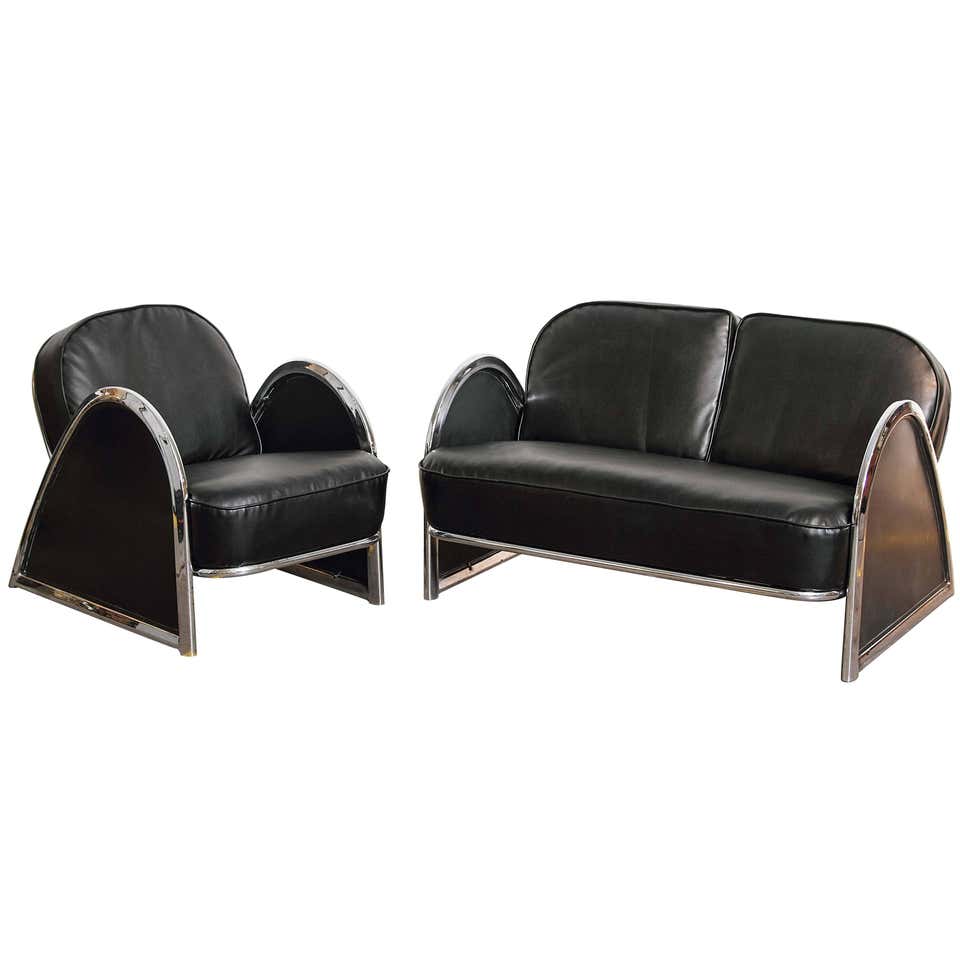 Super Streamline Art Deco Royalchrome Matched Settee and Lounge Chair ...