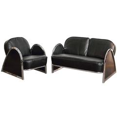 Super Streamline Art Deco Royalchrome Matched Settee and Lounge Chair