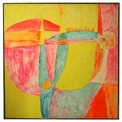 Large 1970 Abstract Painting Fluorescent Colors in Kulicke Frame 8