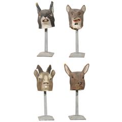 Collection of European Folk Art Animal Masks on Custom Stands