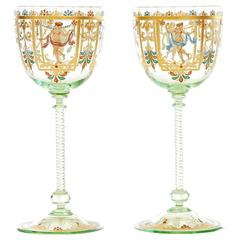 12 Enameled Venetian Wine Glasses by Salviati