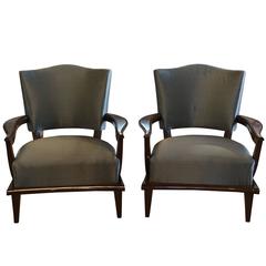 Mid Century Modern Pair of French Oak Lounge Chairs, Etienne Henri Martin