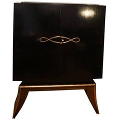 20th Century French Art Deco two Door Dry Bar Cabinet in Ebony Wood 12
