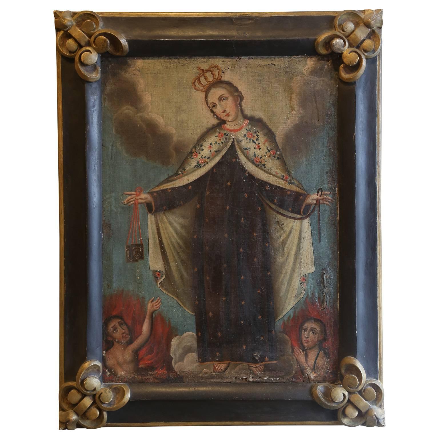 18th Century Cuzco School Oil on Canvas of the Virgin