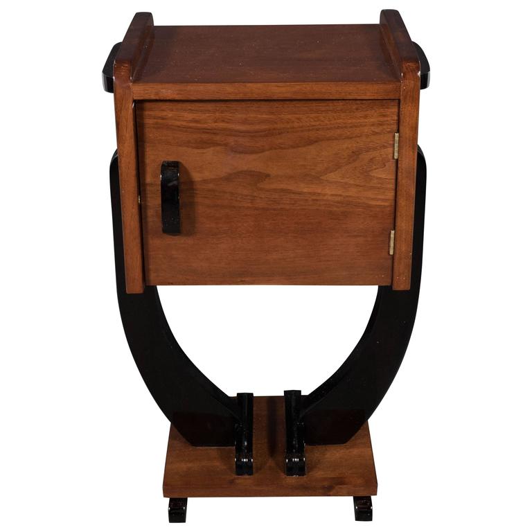 Streamlined Art Deco Telephone / Drinks Table in Walnut with Black Lacquer at 1stDibs