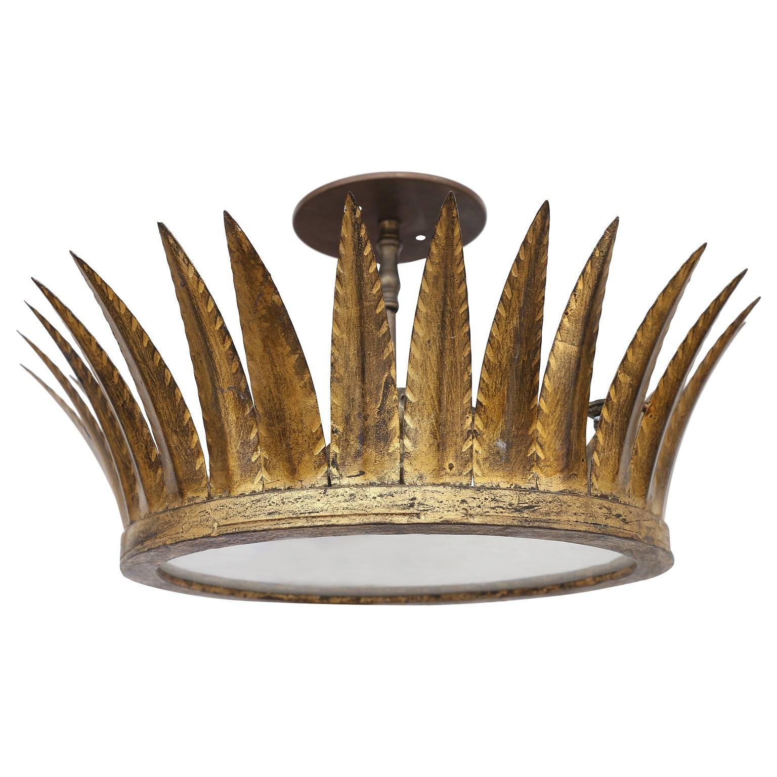 Vintage Gilded Crown Flush Mount Light