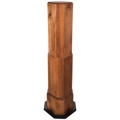 Art Deco Skyscraper-Style Pedestal in Bookmatched Walnut with Lacquer Accents