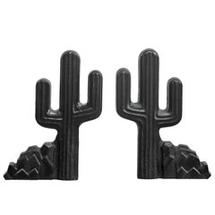 Vintage Cacti Cast Iron Andirons