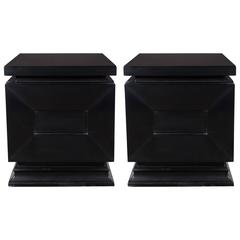 Pair of Mid-Century Nightstands in Ebonized Walnut with a Shadowbox Design