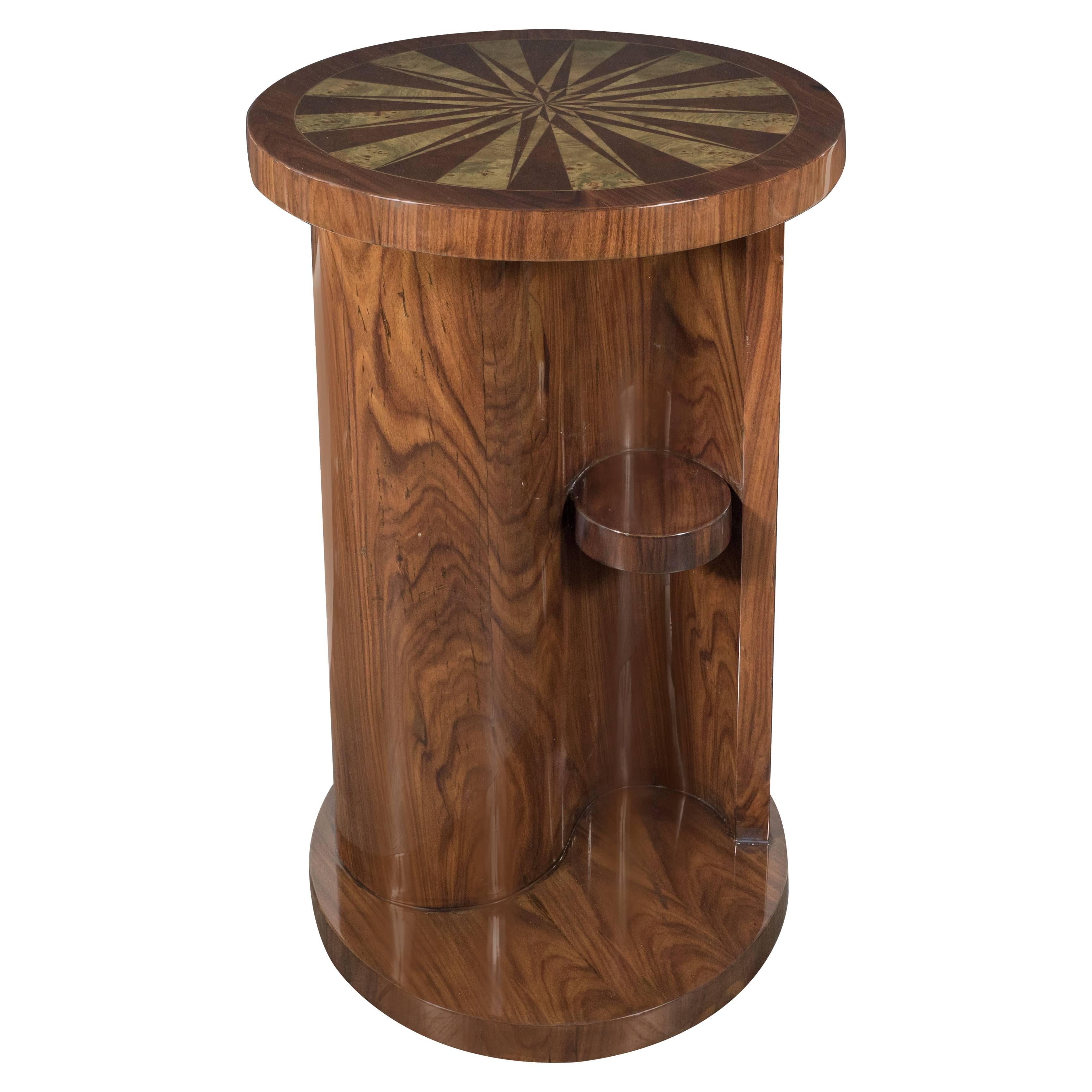 Art Deco Inlaid Starburst Occasional Table in Bookmatched Burled Walnut & Elm