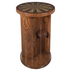 Art Deco Inlaid Starburst Table/ Pedestal in Bookmatched Burled Walnut & Elm