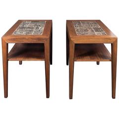 Pair of Mid-Century End Tables in Rosewood with Inset Royal Copenhagen Tiles