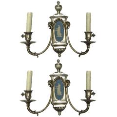 Caldwell Wedgwood Jasperware and Silver Plated Bronze Sconces 1