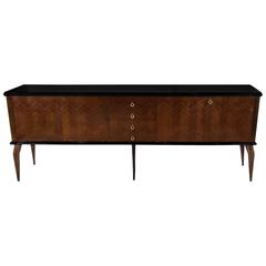 Art Deco Sideboard with Herringbone Marquetry and Brass Ring Pulls
