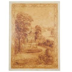 Set of Six Sepia-Toned Decorative Panels after Rex Whistler