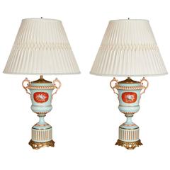 Pair of French Samson Porcelain Urns Mounted as Lamps