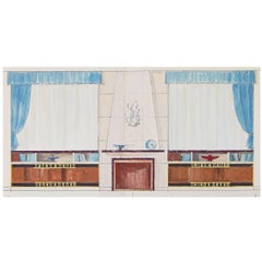 Original Watercolor Rendering for 1956 Living Room by Leleu Firm, Paris