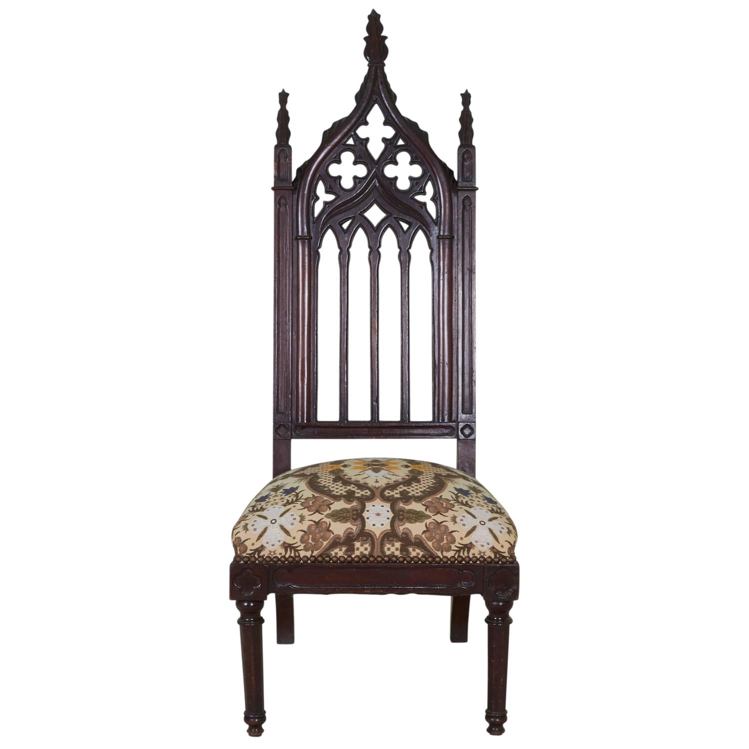 19th Century American Gothic Revival Mahogany Side Chair For Sale