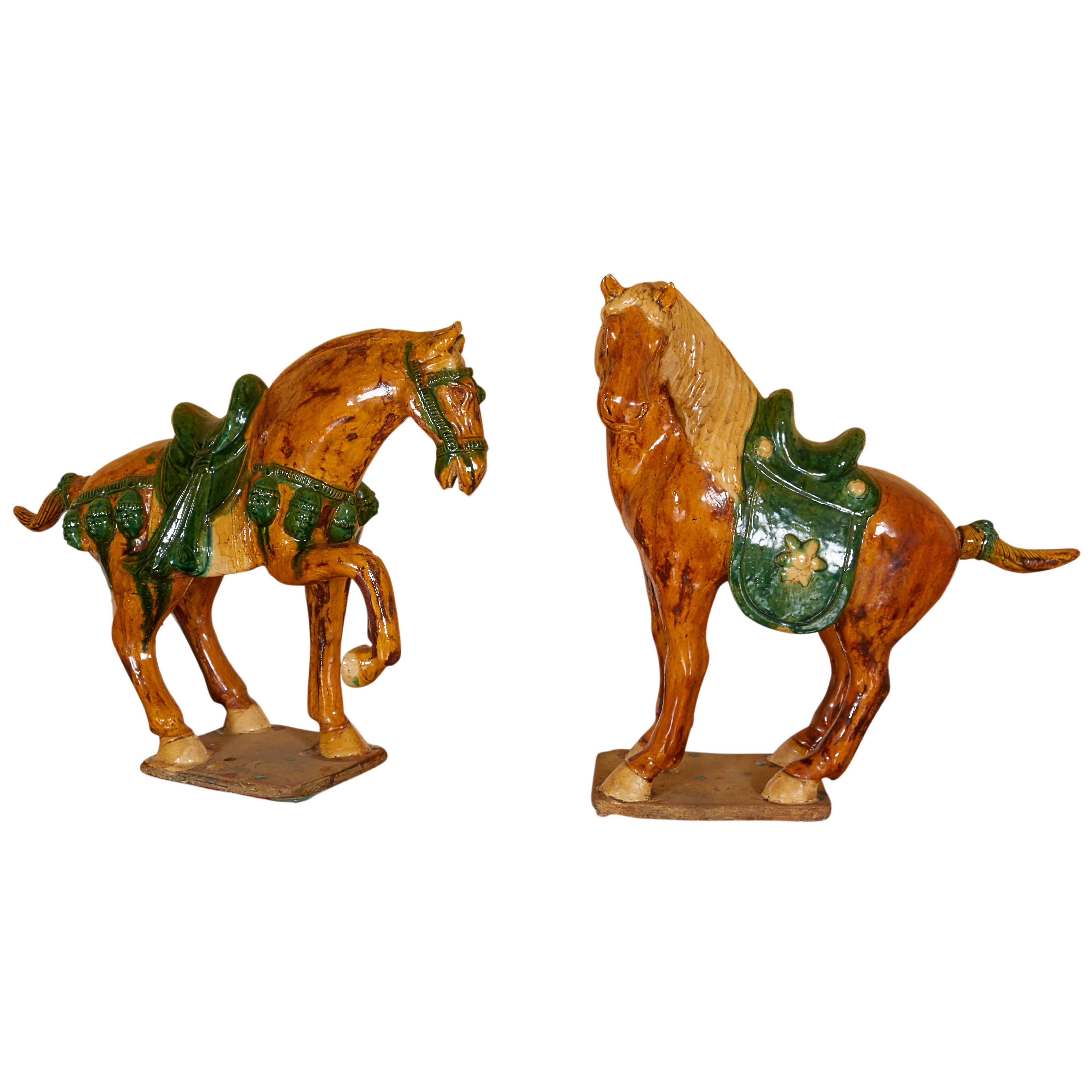 Pair of Chinese Tang Style Ceramic Horses at 1stDibs