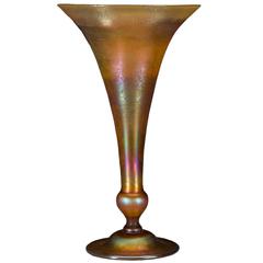 Monumental Tiffany Studios Gold Favrile Glass Trumpet Vase