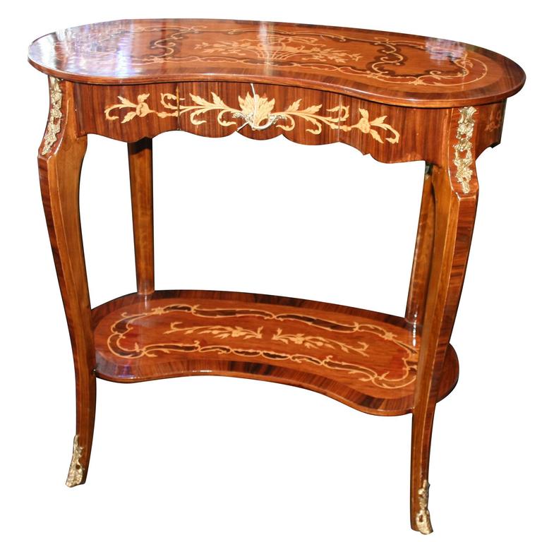 French Inlaid Marquetry Kidney Shaped Side Table