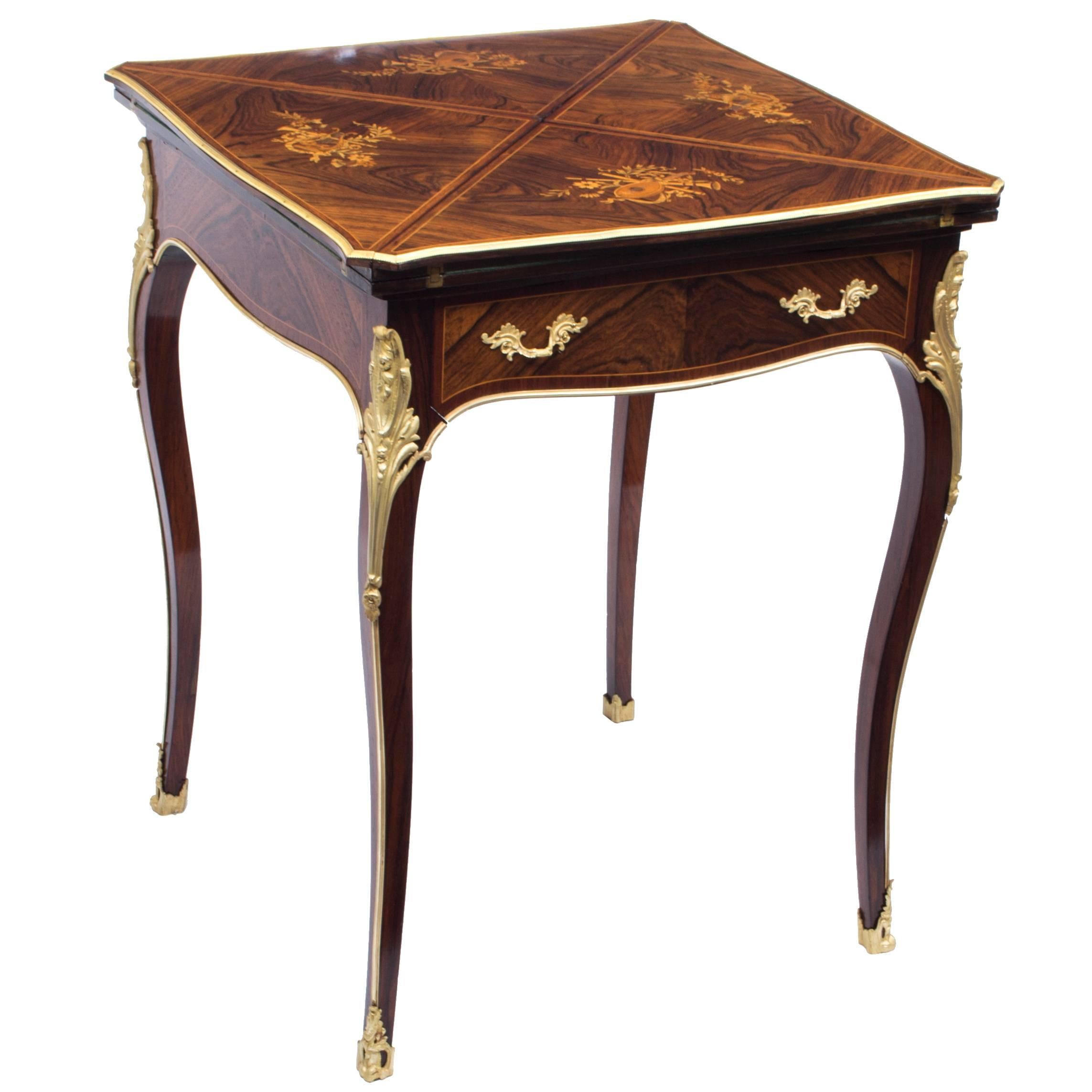 19th Century Victorian Rosewood and Ormolu Envelope Card Table