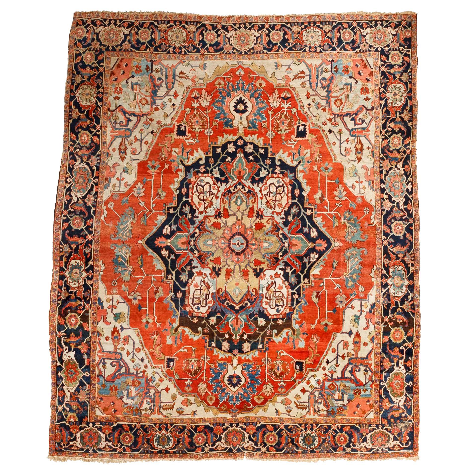 Richly Colored Antique Persian Heriz Serapi Carpet