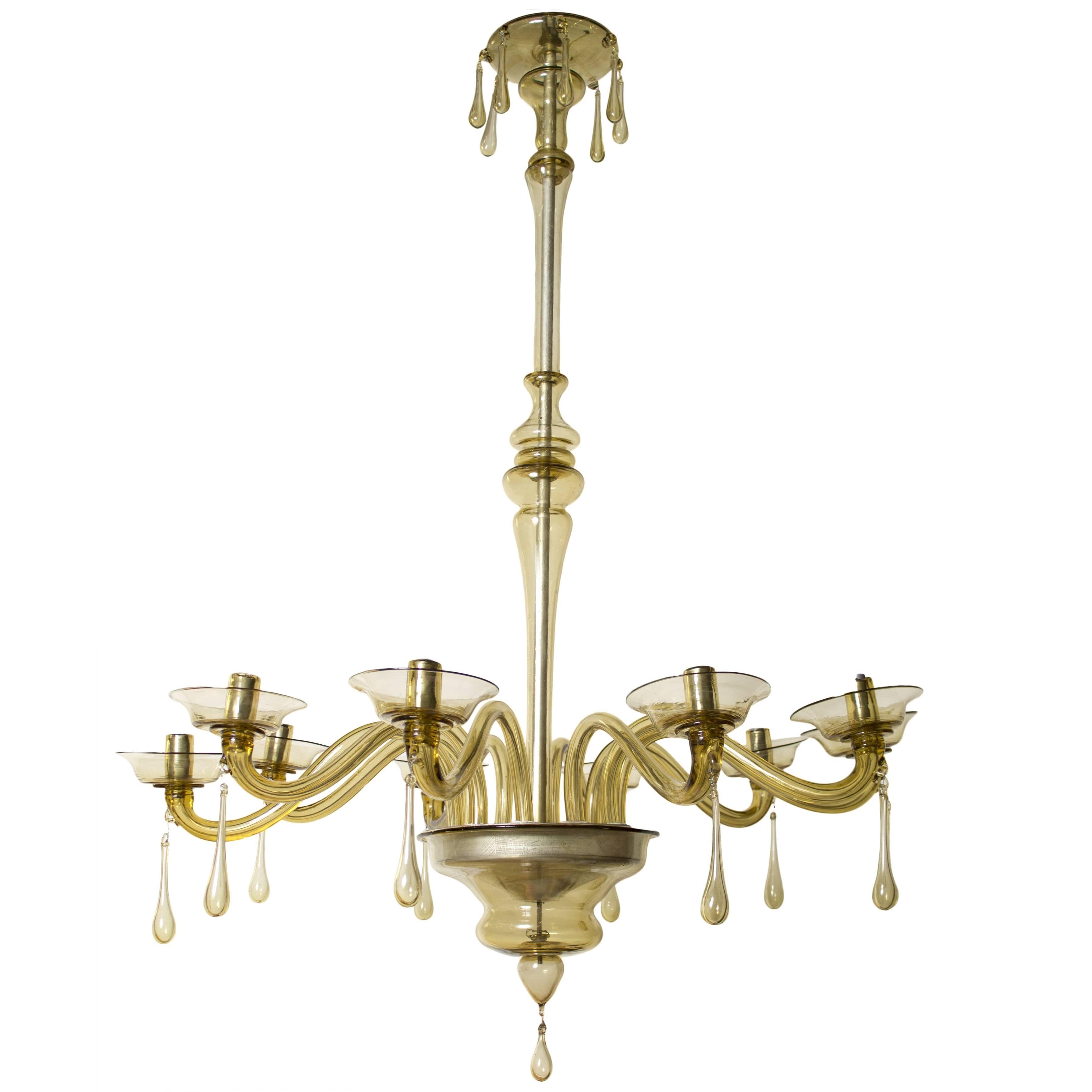 Amber Murano Chandelier by Venini, 1930 For Sale