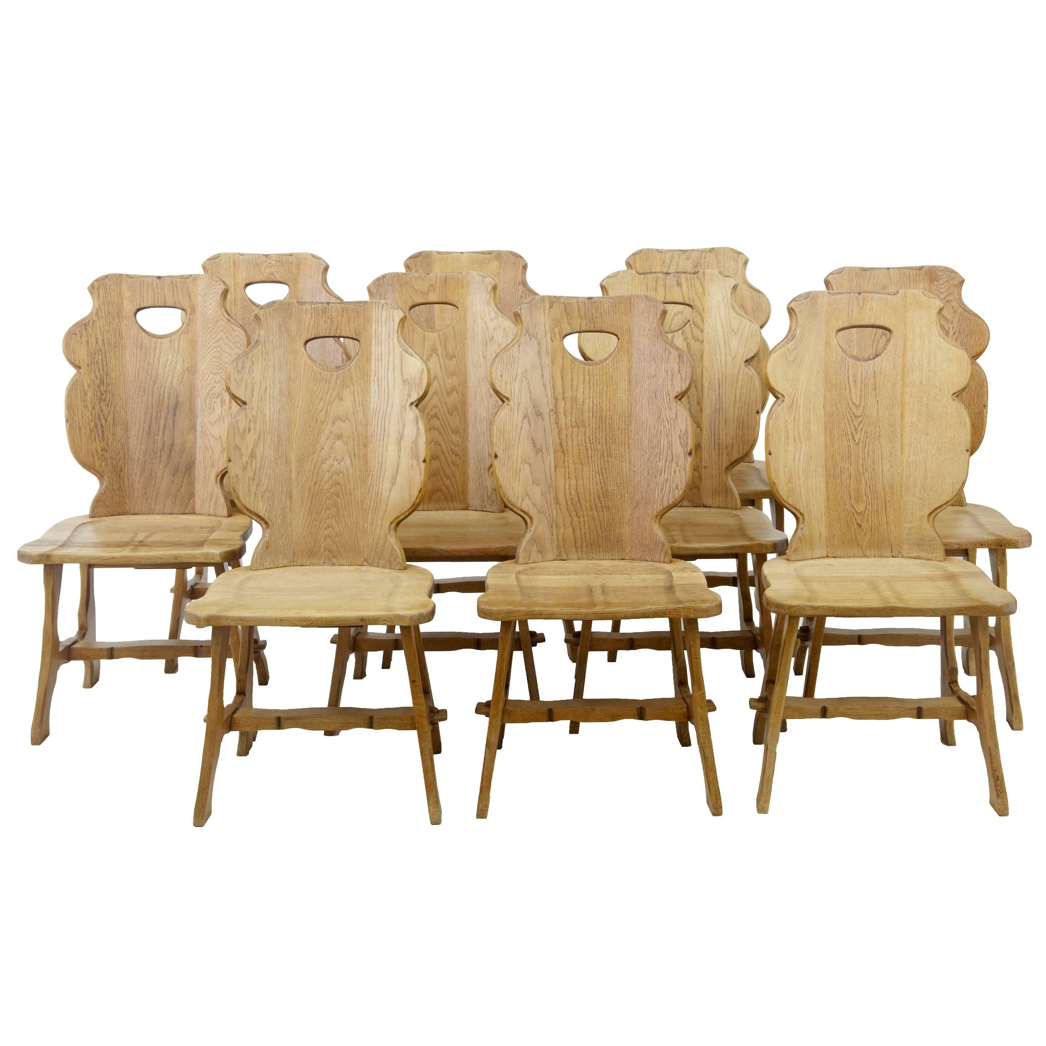 Set of Ten 1920s Swedish Oak Dining Chairs