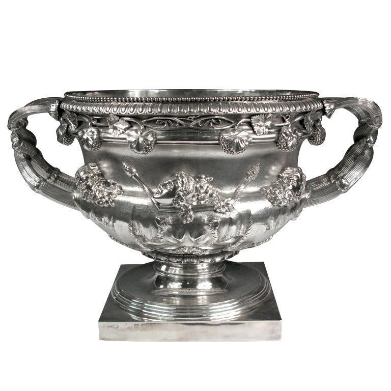 Monumental, Georgian, Sterling Silver "Warwick Vase" Champagne Wine Cooler