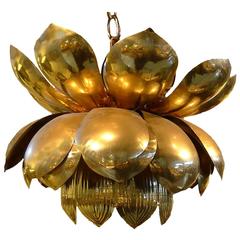 1970s Large Brass Lotus Pendant Light by Feldman