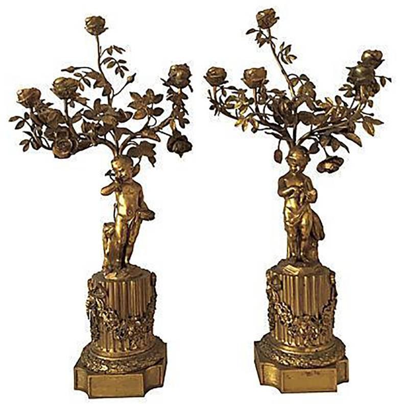 19th Century Pair of French Gilt Bronze Five-Light Candelabra For Sale