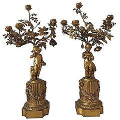 19th Century Pair of French Gilt Bronze Five-Light Candelabra